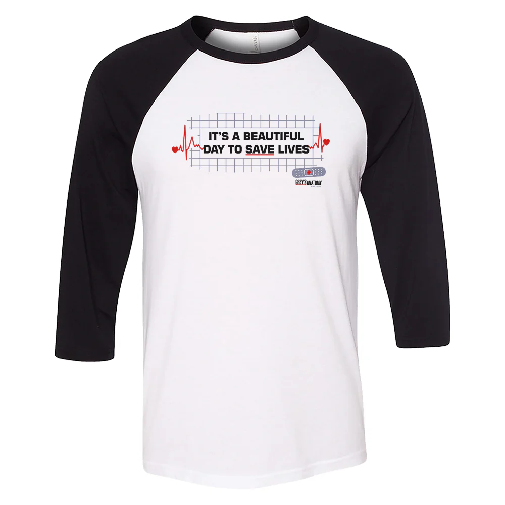 Grey's Anatomy It's A Beautiful Day to Save Lives 3/4 Sleeve Baseball T-Shirt - Image 3