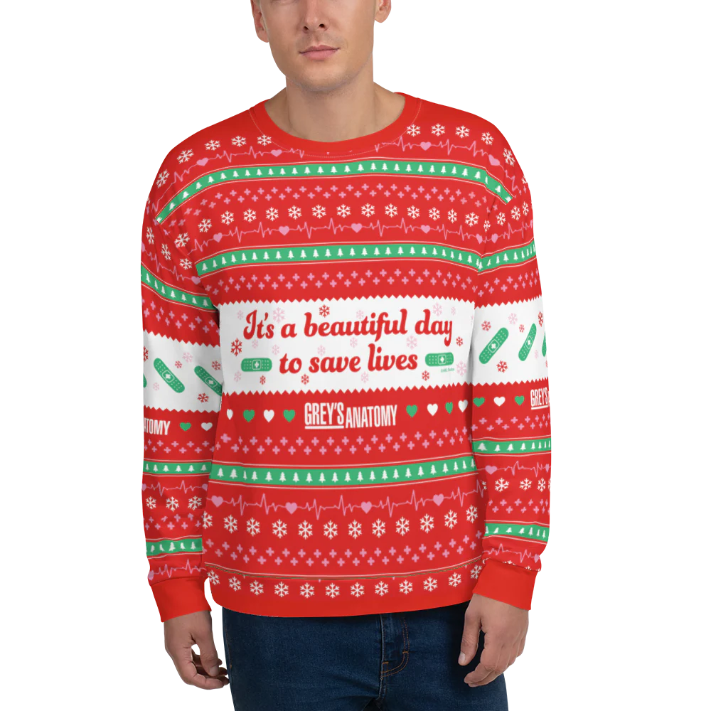 Grey's Anatomy It's A Beautiful Day to Save Lives Ugly Sweater Adult All-Over Print Sweatshirt