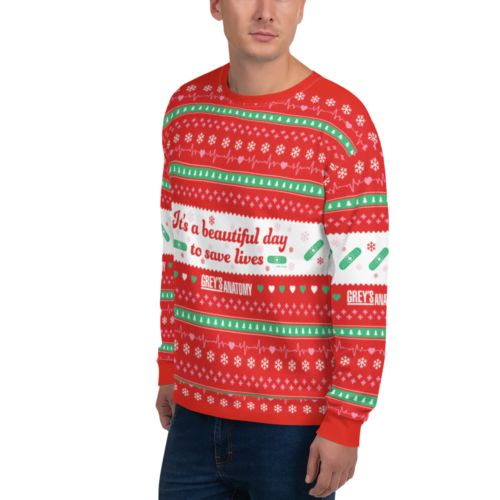 Grey's Anatomy It's A Beautiful Day to Save Lives Ugly Sweater Adult All-Over Print Sweatshirt - Image 4