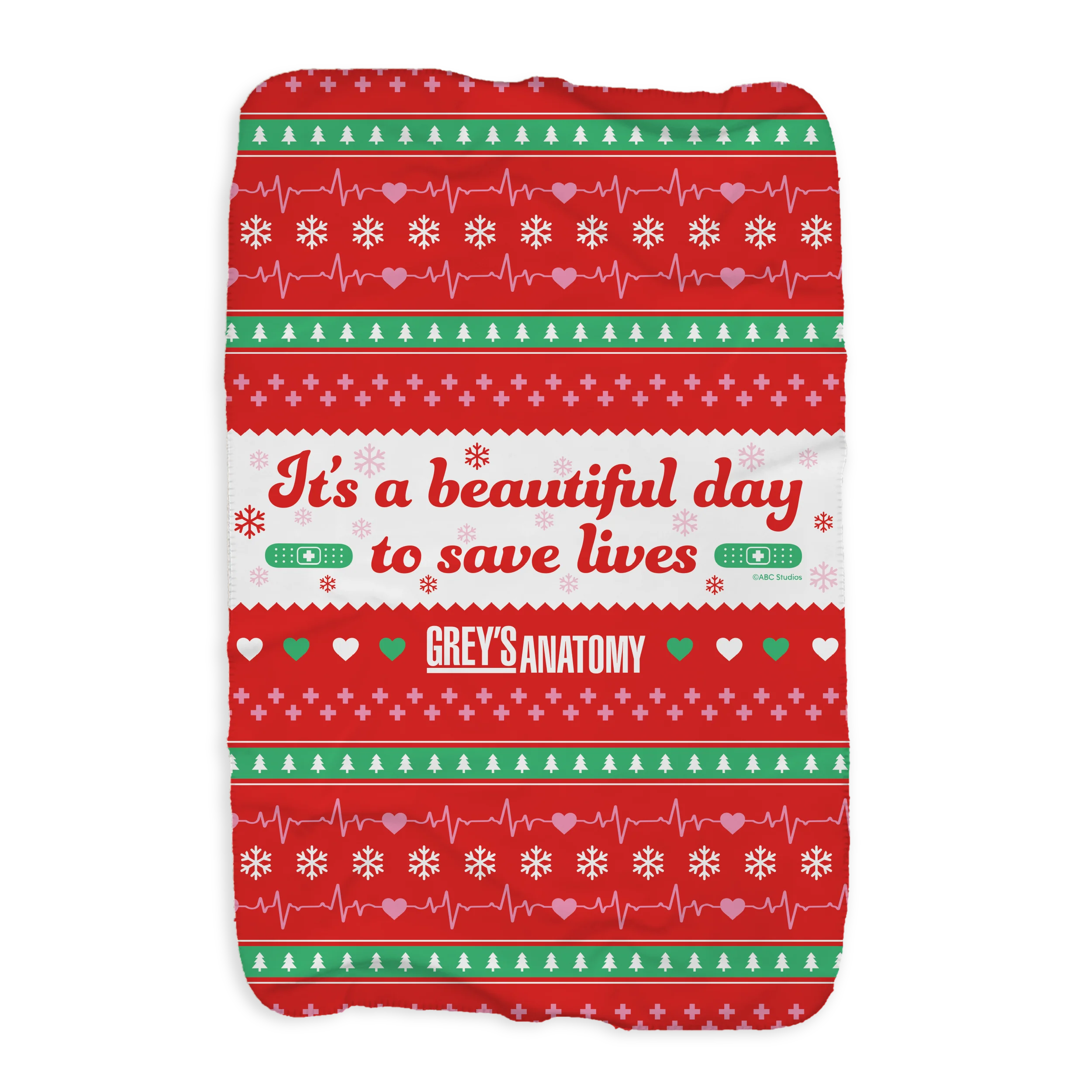 Grey's Anatomy It's A Beautiful Day to Save Lives Ugly Sweater Sherpa Blanket - Image 3