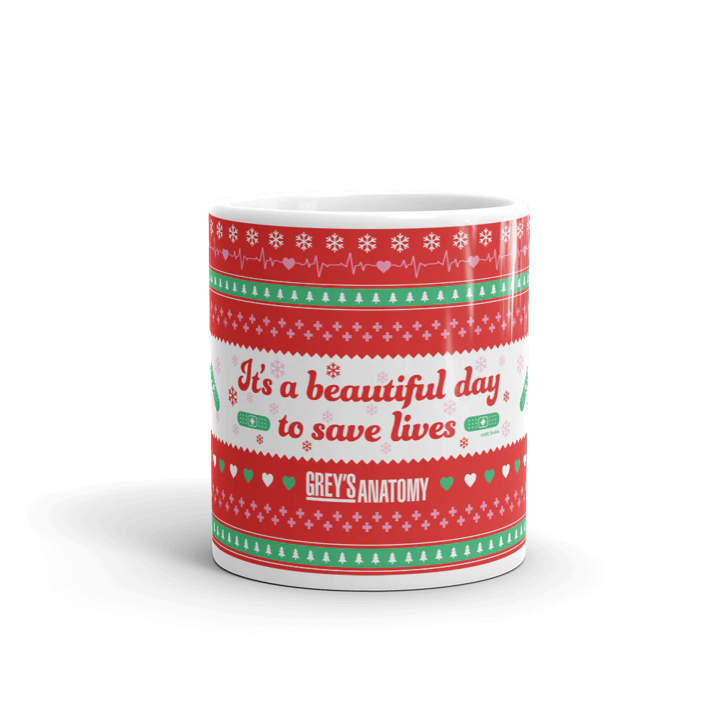 Grey's Anatomy It's a Beautiful Day to Save Lives Ugly Sweater  White Mug - Image 3