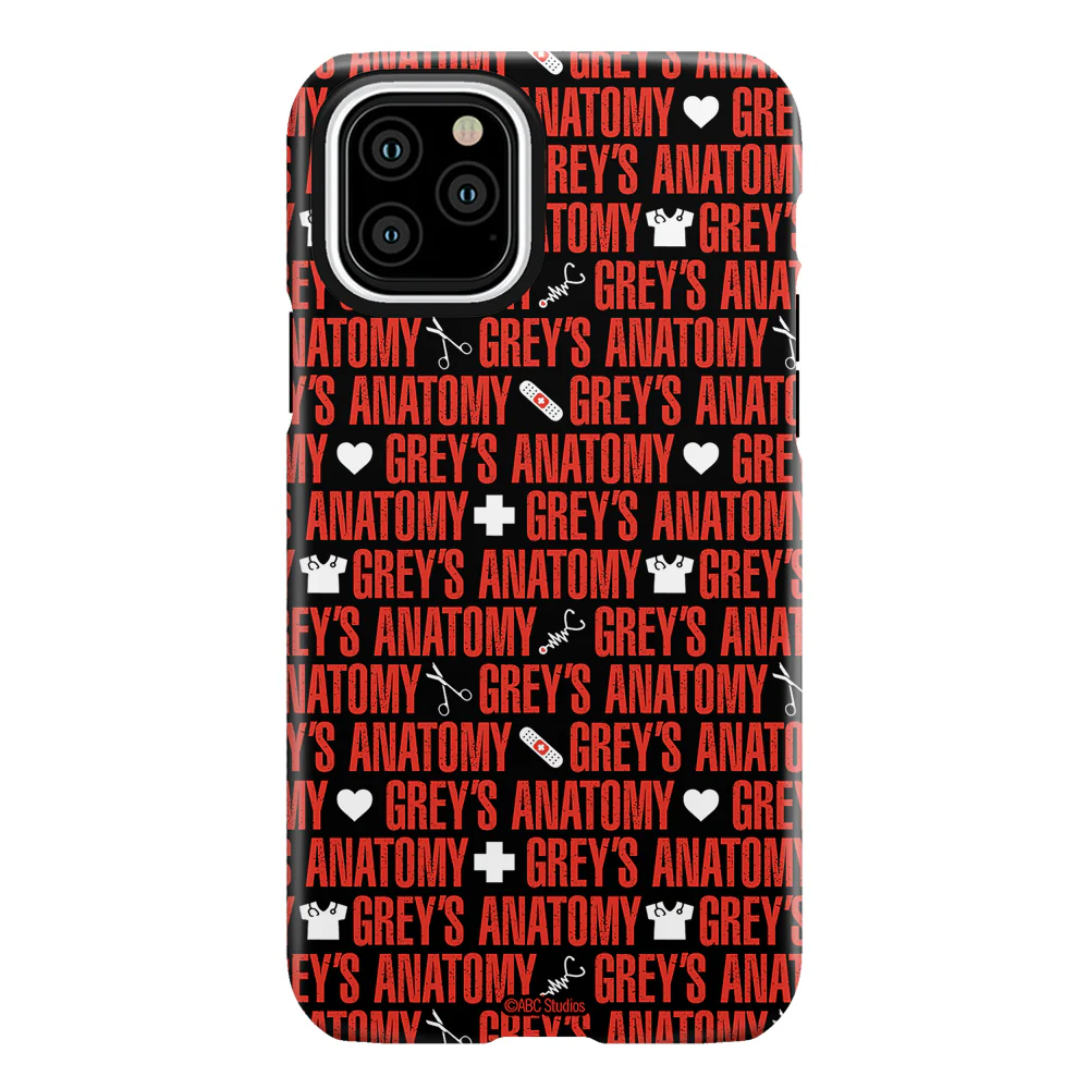 Grey's Anatomy Text Pattern With Icons Tough Phone Case - Image 10