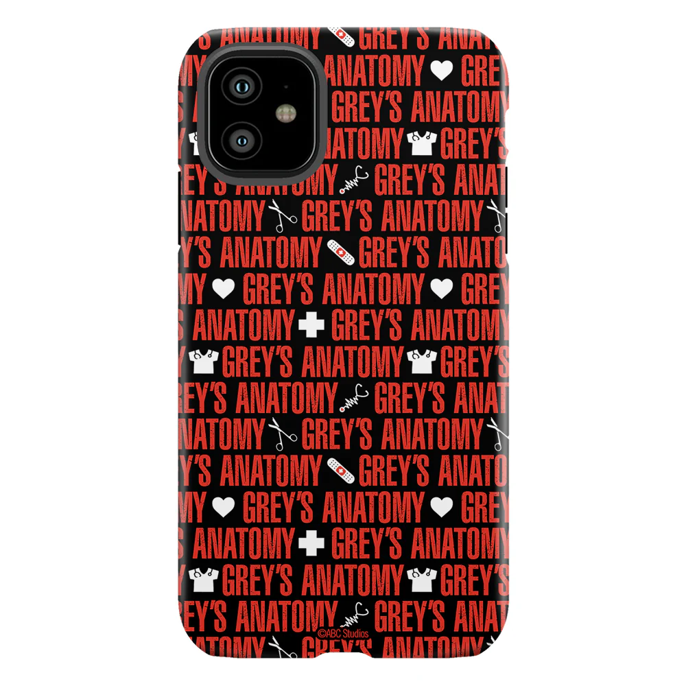 Grey's Anatomy Text Pattern With Icons Tough Phone Case - Image 9